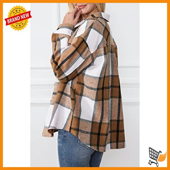 Cozy Plaid Shacket Button Down Long Sleeve Soft Polyester Casual Jacket - Picture 3 of 5